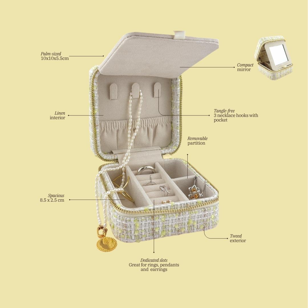 Med. Tweed Jewellery Case w/ mirror