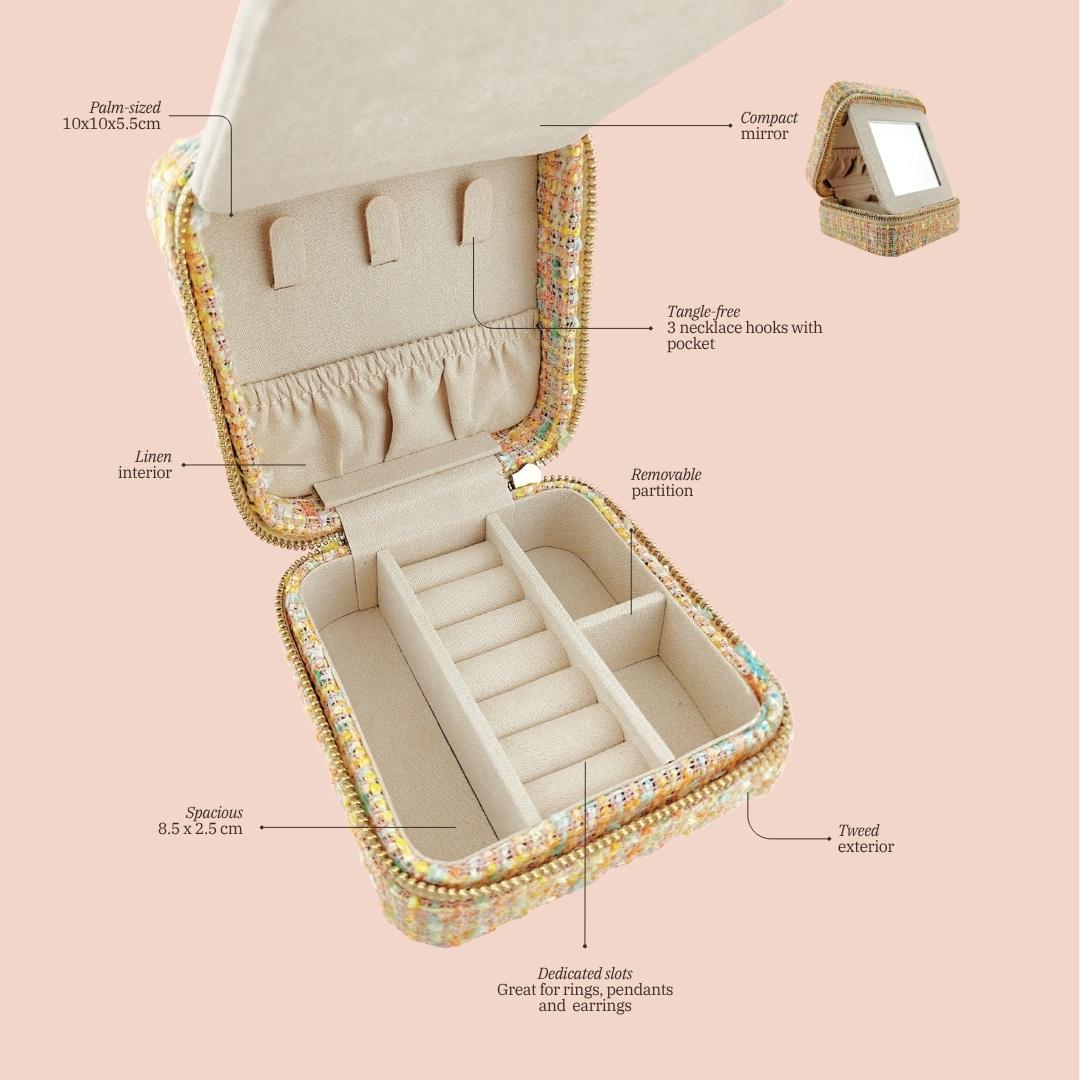 Med. Tweed Jewellery Case w/ mirror