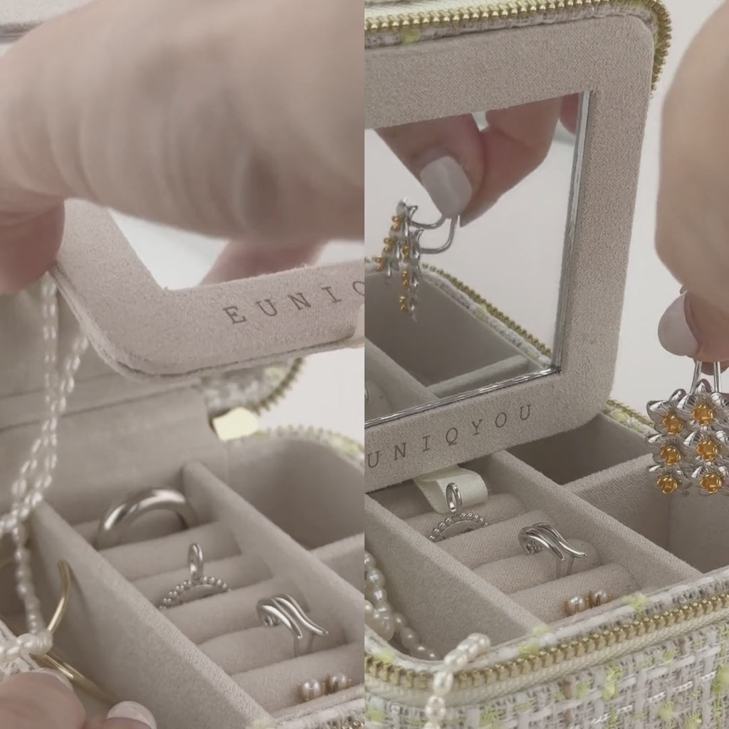 Med. Tweed Jewellery Case w/ mirror