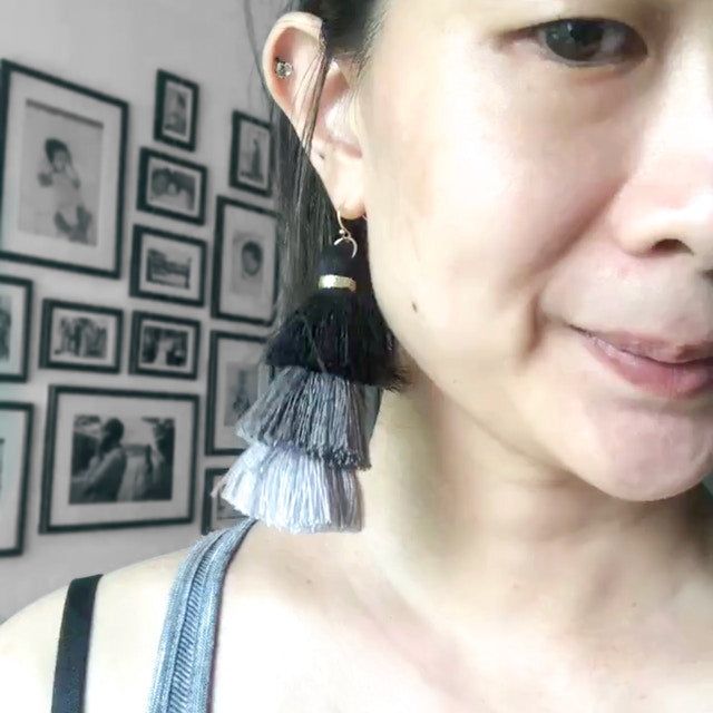 Monochrome Tri Tassel Earrings